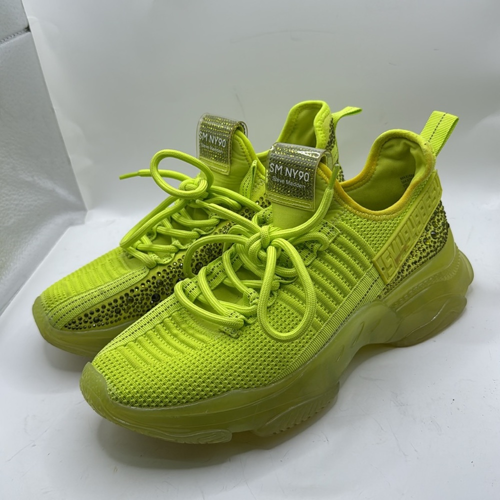 Steve Madden Maxima Athletic Shoes Sneakers Yellow Green Bedazzled Jewel Women 9 - Picture 5 of 14
